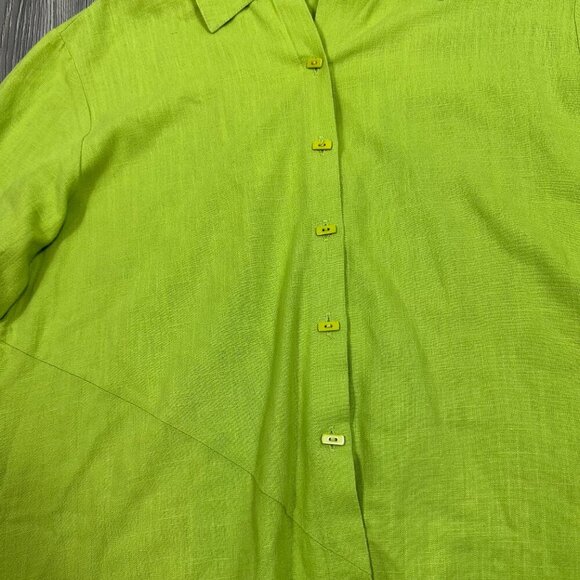 For Cynthia Green Linen Blend Tunic L Asymmetrical Button Down - Picture 2 of 7